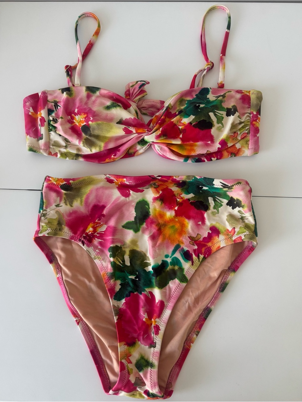 J.CREW Floral Twist Front Bikini Set in Pink & Green XS/S
